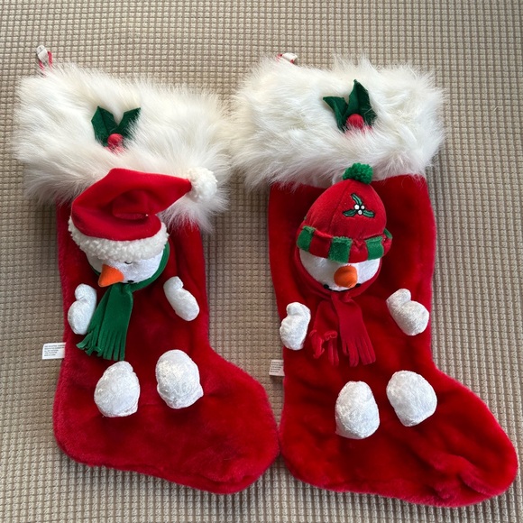 Snowman Plush 2 Holiday Stockings Faux Fur Cute Kids Adults Festive (9.5" x 16") - Picture 1 of 11